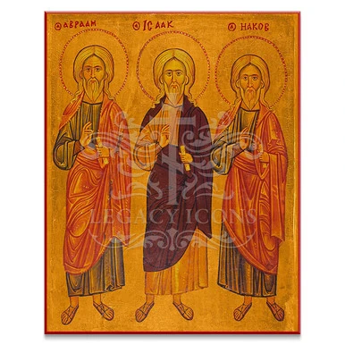 Abraham, Isaac and Jacob — shared Sinai icon, reproduced by Legacy Icons; all three subjects shown.