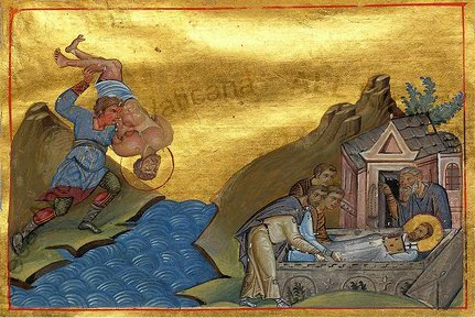The martyrdom and burial of Theogenes of Parium, from the Menologion of Basil II.