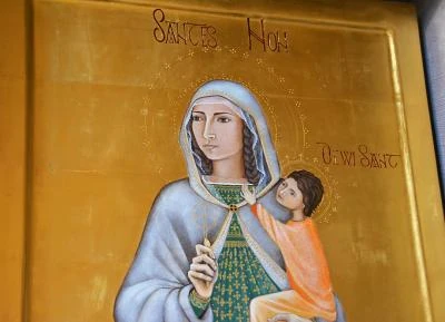 Icon of Non holding David as a child, photographed at St Davids Cathedral.