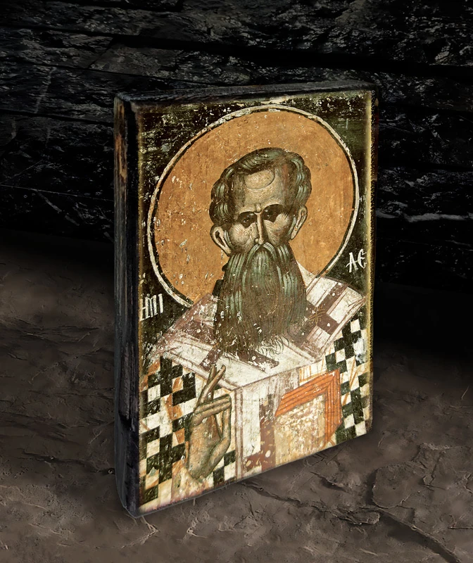Photographed wood reproduction of a Krušedol fresco of Maximus Branković.