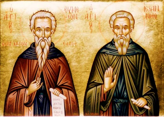 Group icon depicting Simeon of Emesa and John the Hermit of Emesa.