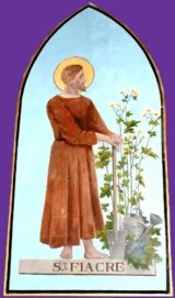 Painted depiction of Fiacre at the church of Aubigny.