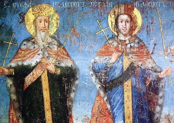 Fresco depicting Stephen the Blind on the left and John Despot of Serbia on the right.