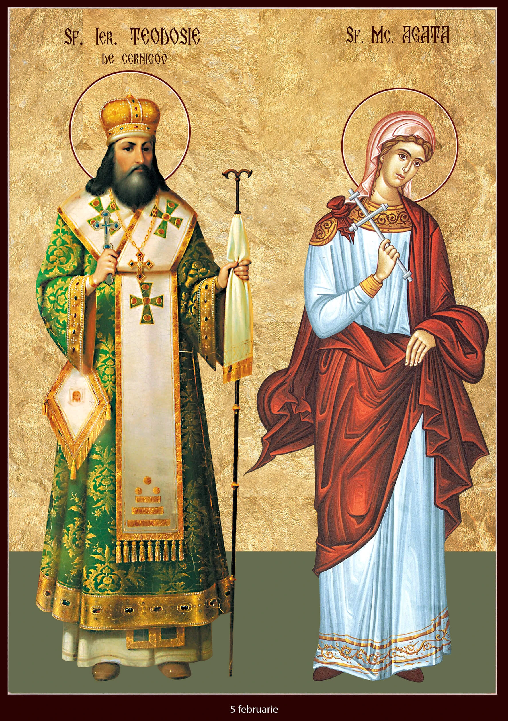 Icon of Theodosius of Chernigov (left) and Agatha of Sicily (right).