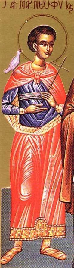 Fresco of Neophytus the Great Martyr; the supplied frame includes part of a neighboring figure.