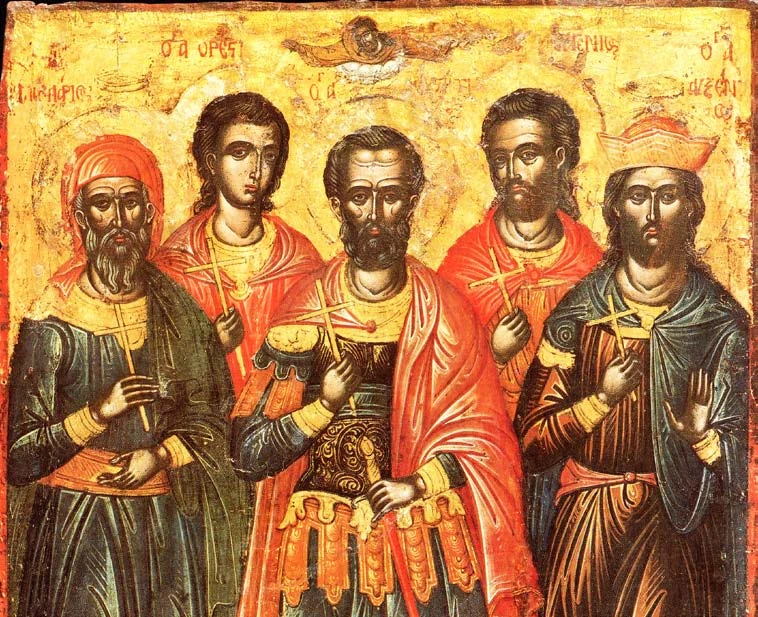 Group icon of the five martyrs: Eustratius, Auxentius, Eugene, Mardarius and Orestes.