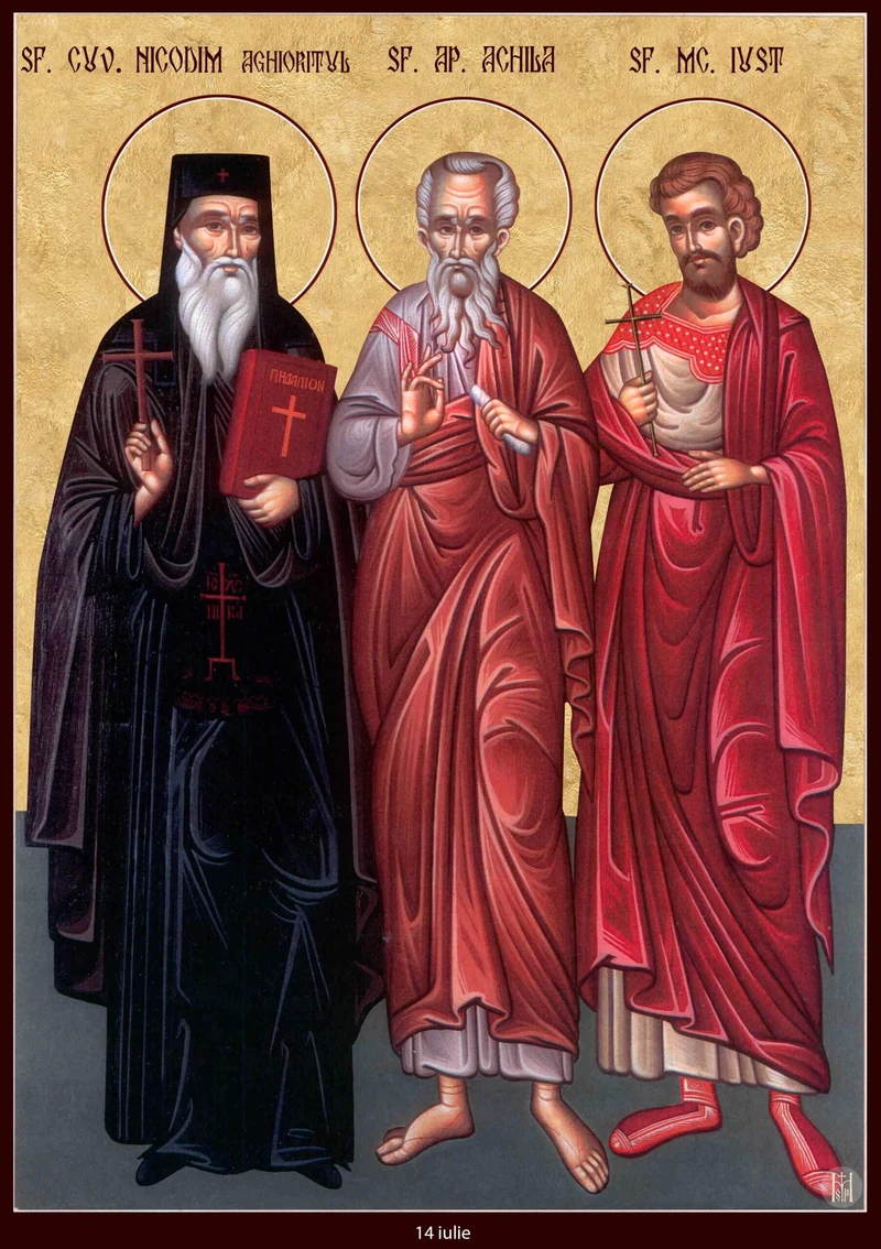 Group icon: Nikodemos the Hagiorite, Aquila the Apostle and Justus the Martyr