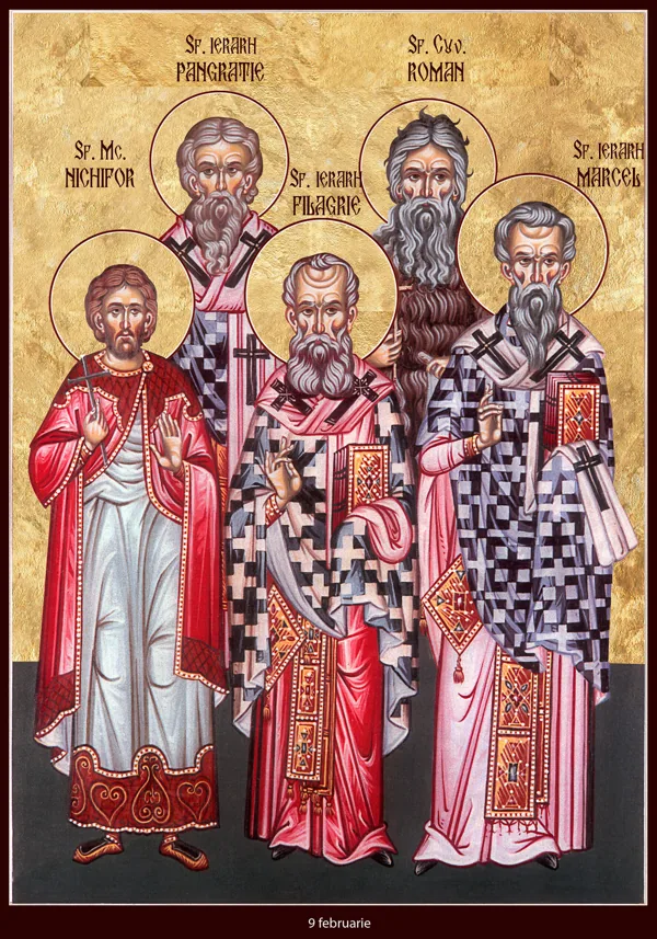 Group icon: Saints Nikephoros, Pancratius, Philagrius, Romanus and Marcellus.