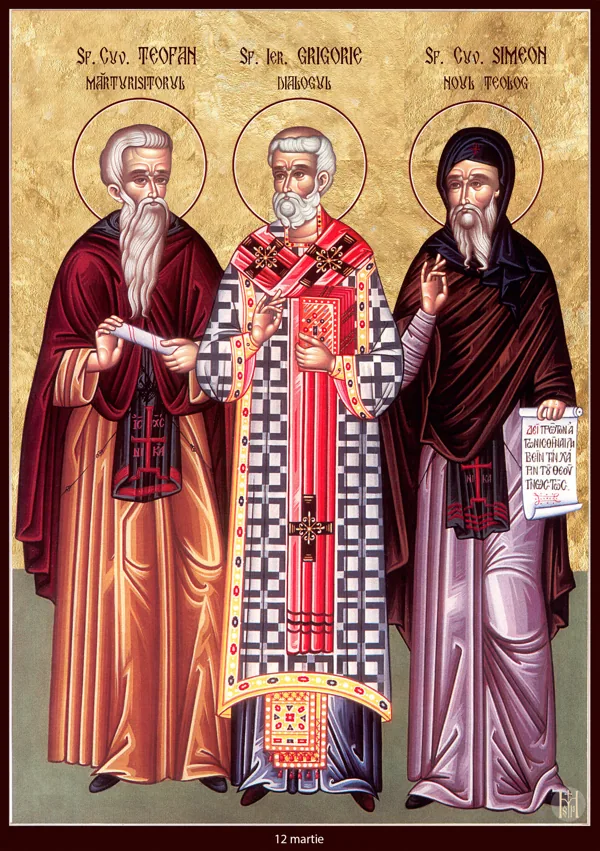 Group icon: Theophanes the Confessor, Gregory the Dialogist and Simeon the New Theologian.
