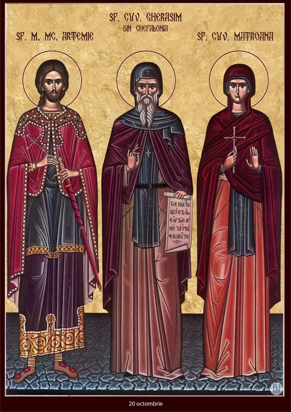 Group icon: Artemius, Gerasimus of Cephalonia and Matrona.