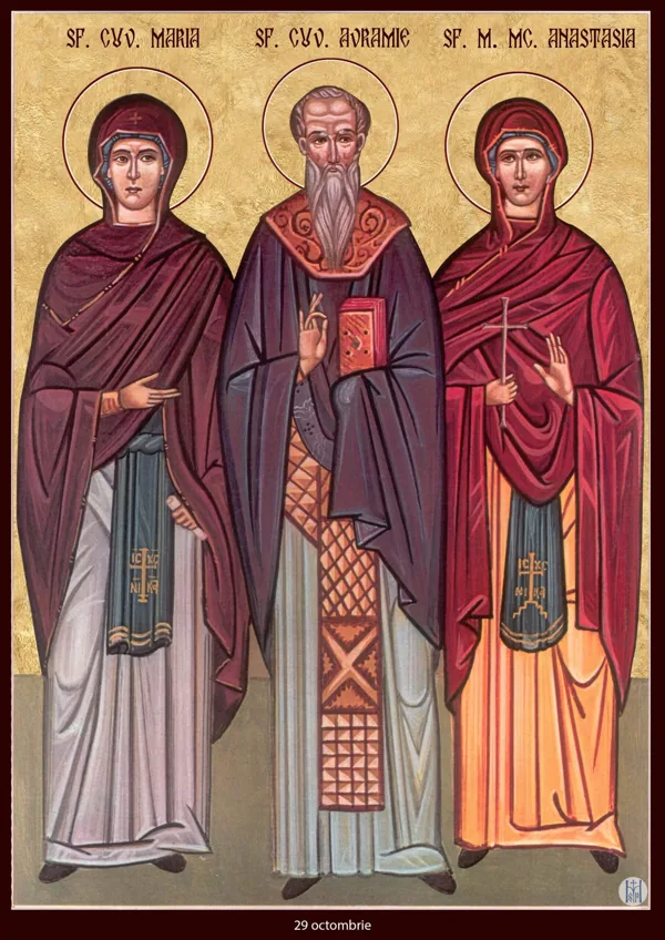 Group icon: Mary, Abraham and Anastasia the Roman Virgin Martyr.