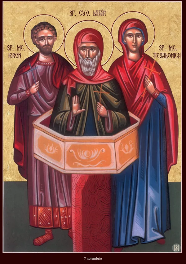 Group icon: Saints Hieron, Lazarus of Mount Galesion and Thessalonica.