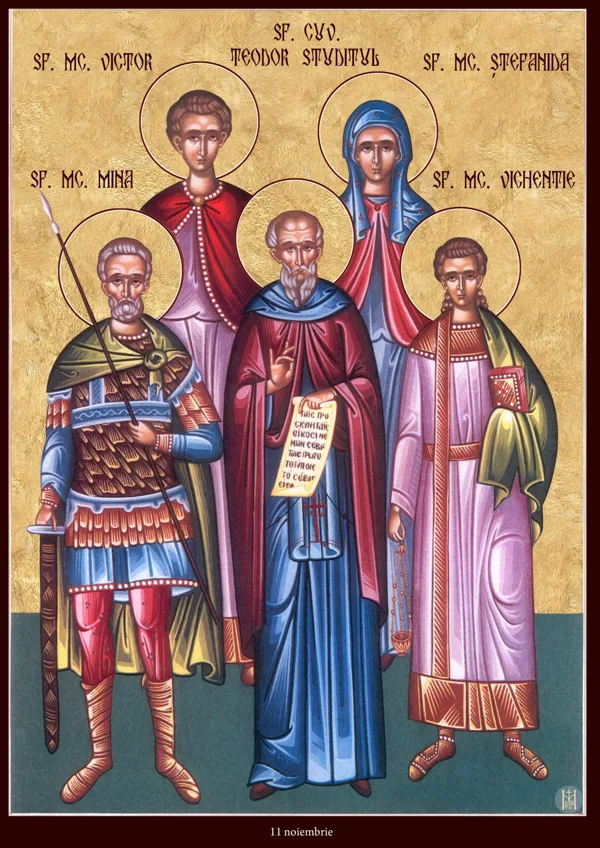 Icon: Victor, Stephanida, Menas, Theodore the Studite and Vincent.