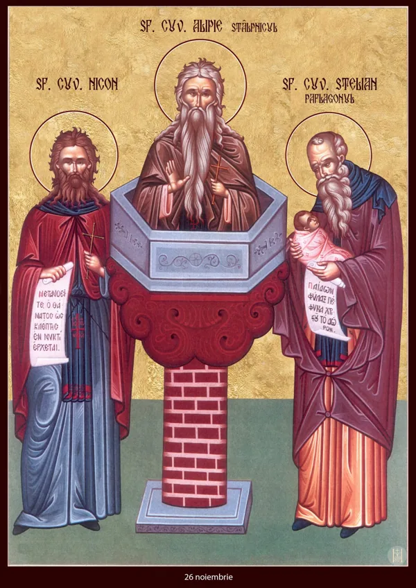 Icon: Nikon, Alypius the Stylite and Stylianos of Paphlagonia.