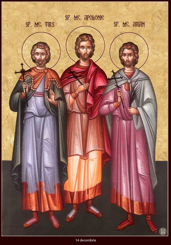 Group icon: Thyrsus, Apollonius and Arian. The painting combines distinct martyrdom accounts.